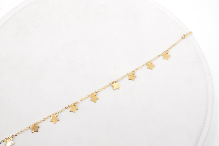 14K Solid Yellow Gold Diamond-Cut Twinkle Stars Charm Bracelet