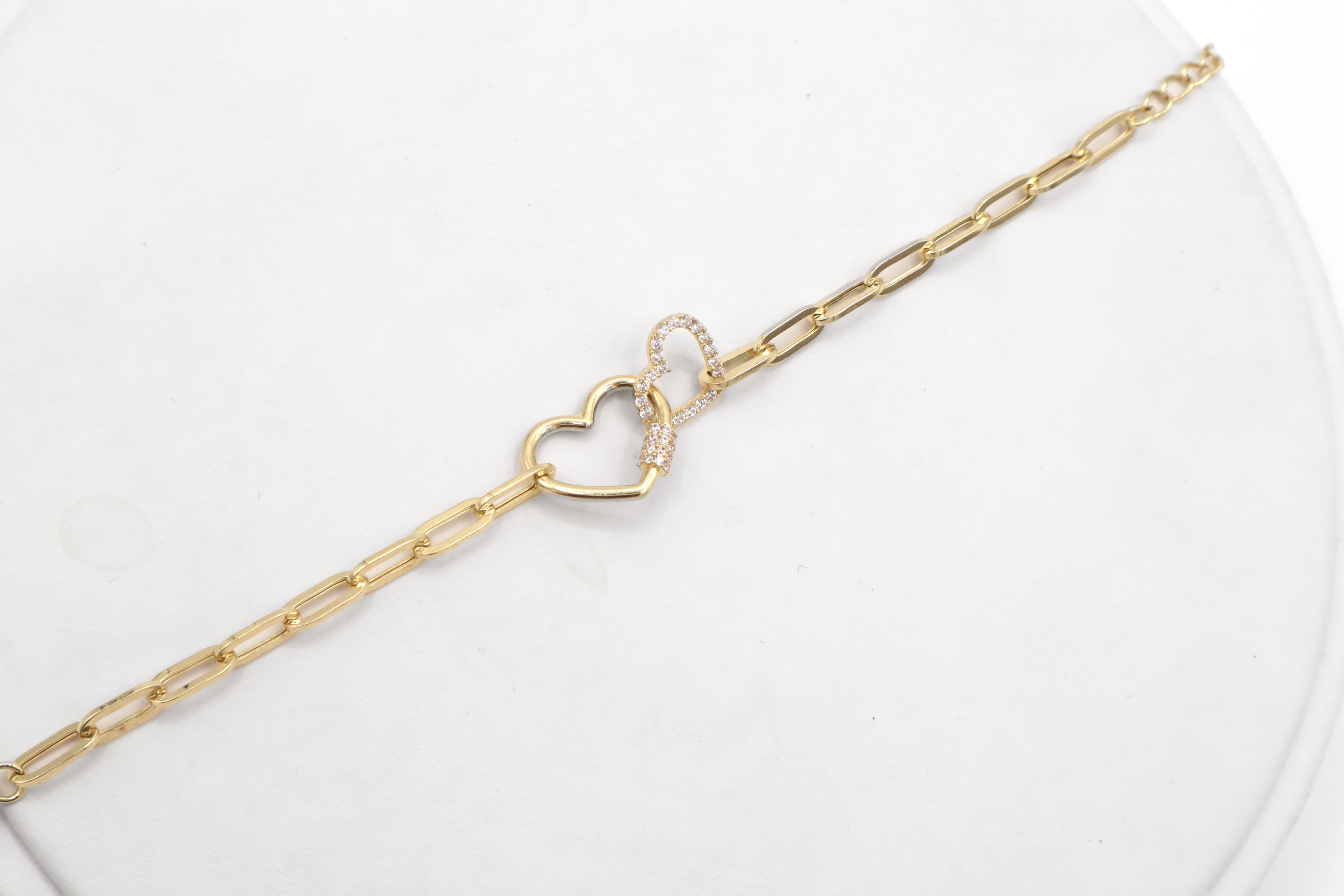 One Big heart with lock and small heart charms with CZ Cubic paper clip Bracelet - STF DIAMONDS