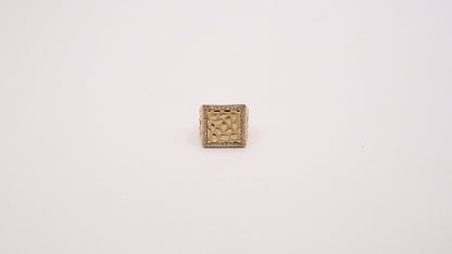 Square Gold Nugget ring with Boss CZ 10K Pure Yellow Gold - STF DIAMONDS