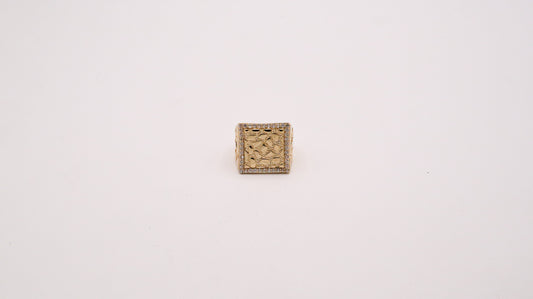 Square Gold Nugget ring with Boss CZ 10K Pure Yellow Gold - STF DIAMONDS