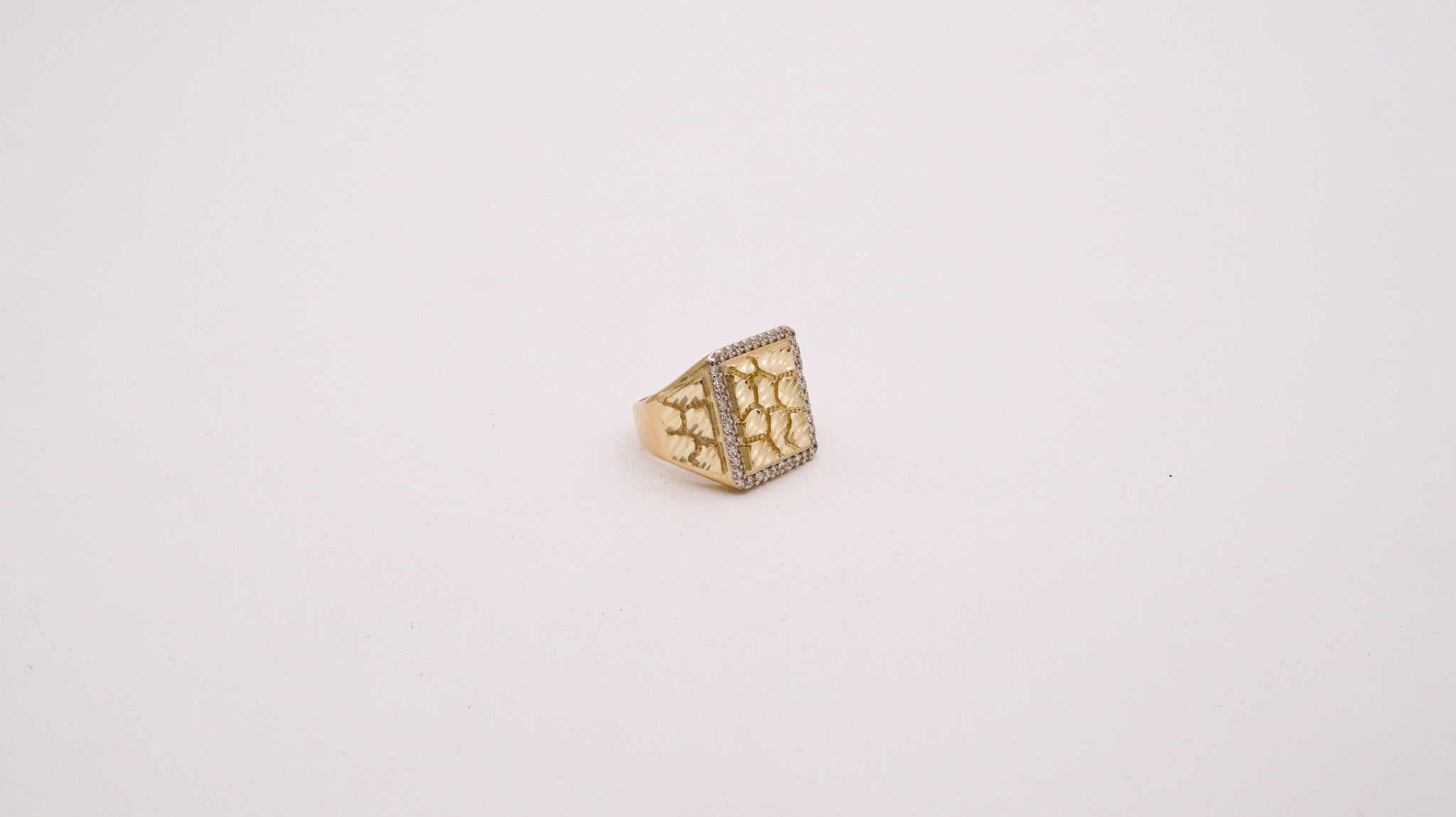 Square Gold Nugget ring with Boss CZ 10K Pure Yellow Gold - STF DIAMONDS