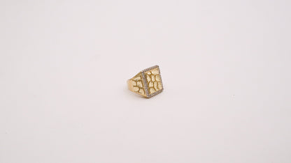 Square Gold Nugget ring with Boss CZ 10K Pure Yellow Gold - STF DIAMONDS