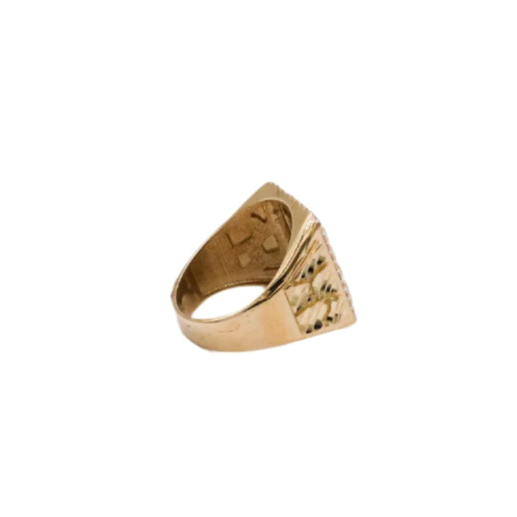 10K Solid Yellow Gold Square Nugget Boss CZ Ring