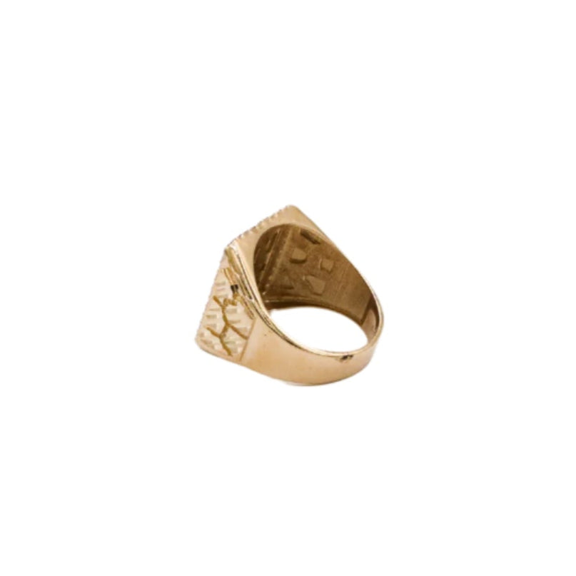 10K Solid Yellow Gold Square Nugget Boss CZ Ring