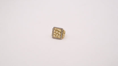 Square Gold Nugget ring with Boss CZ 10K Pure Yellow Gold - STF DIAMONDS