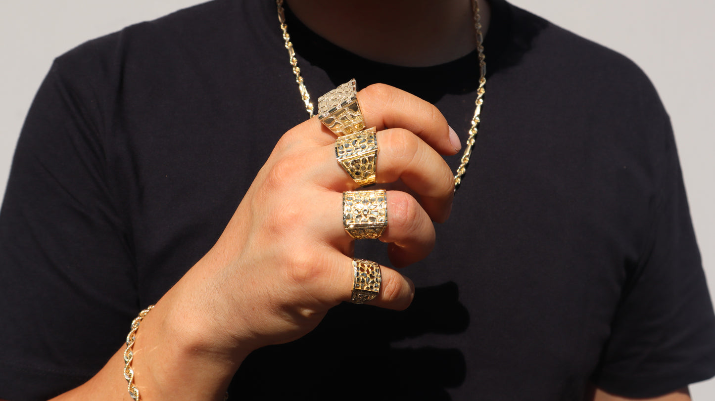 Flat Gold Nugget Ring 10K Yellow Gold - STF DIAMONDS