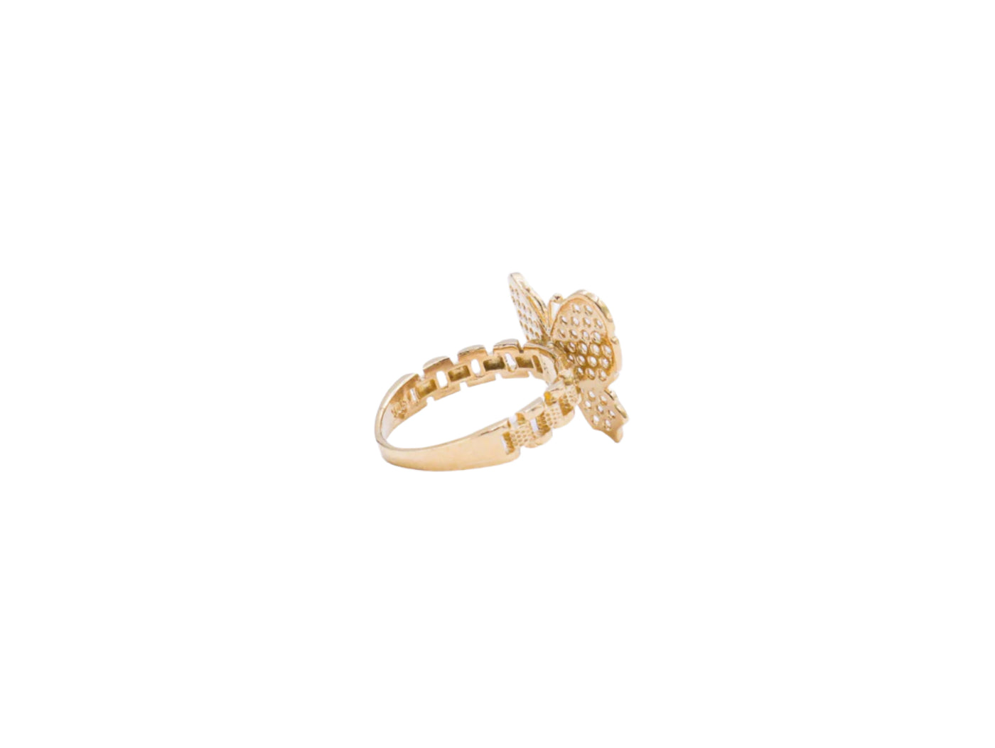 10K Solid Yellow Gold Butterfly Rolly Band Ring (Pink & White CZ)
