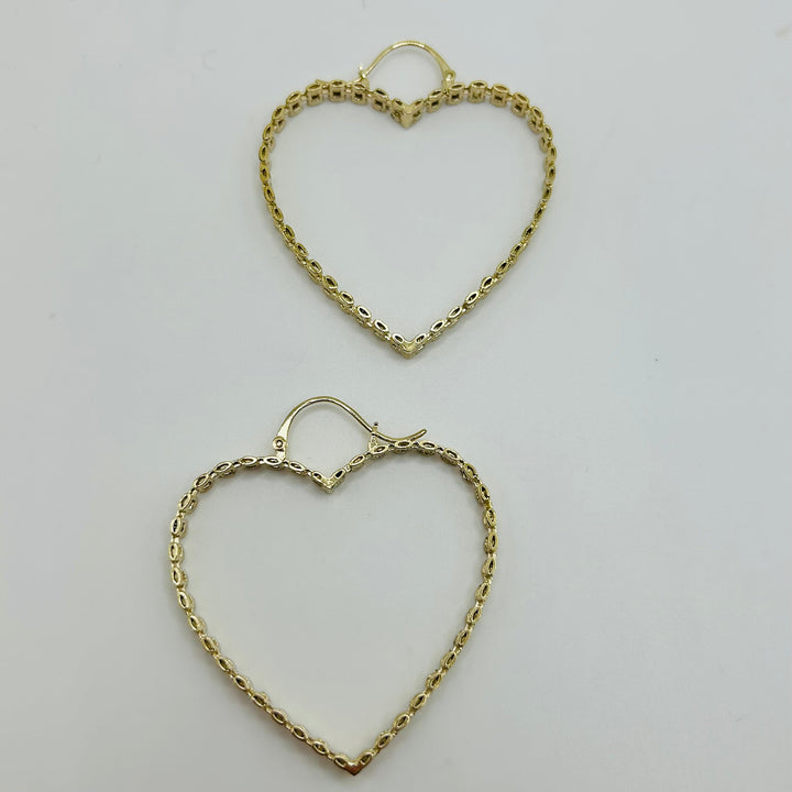 10K Yellow Gold RX Heart Hoops (2")