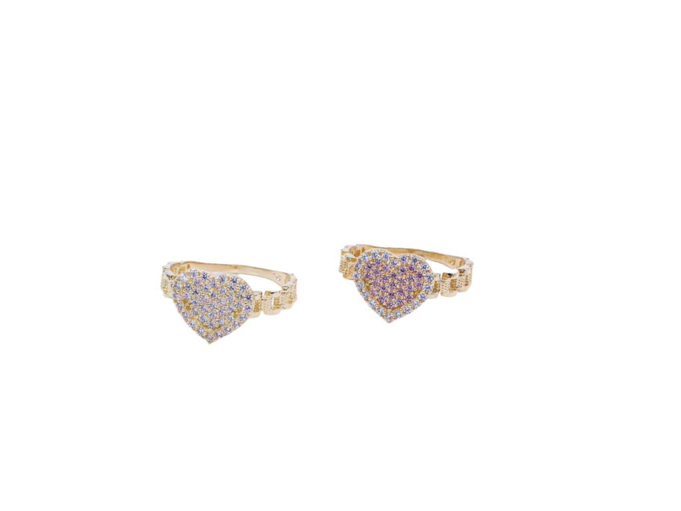 10K Solid Yellow Gold White Heart Rolly Band CZ Ring