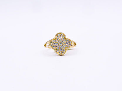Four Leaf Lucky Clover CZ Women's Ring -10K yellow Gold-CZ Cubic Zirconia Pink White | STF DIAMONDS JEWELRY