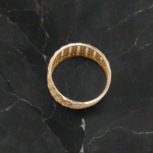 14K Solid Yellow Gold Woven Chain Band Ring 4-13"