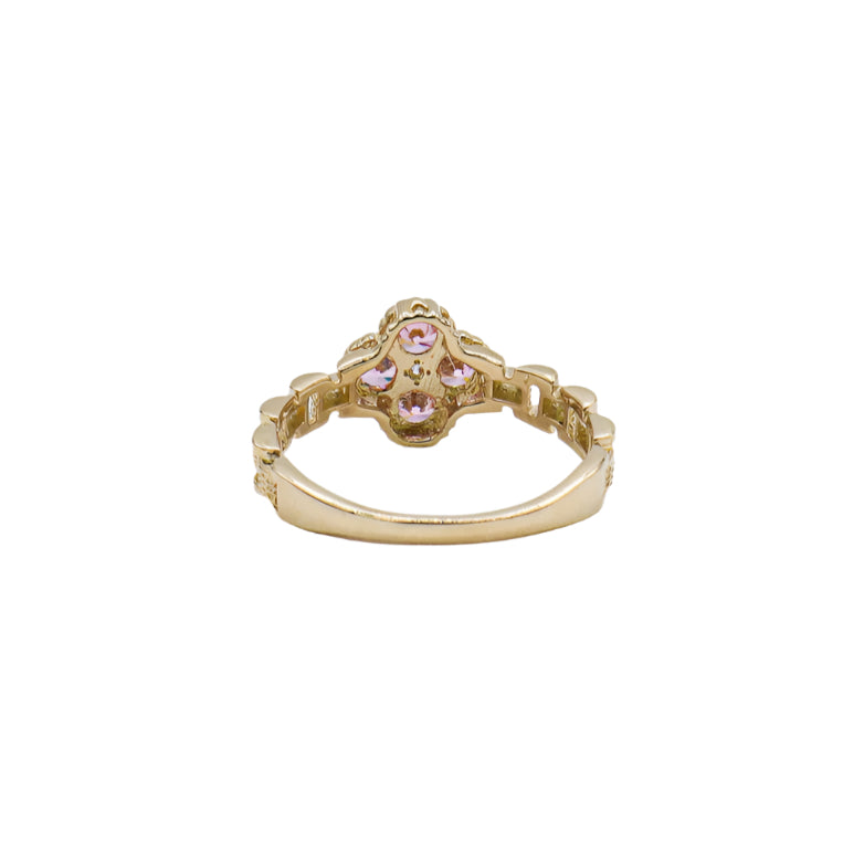 10K Solid Yellow Gold Pink Four Leaf Clover Rolly Band Ring