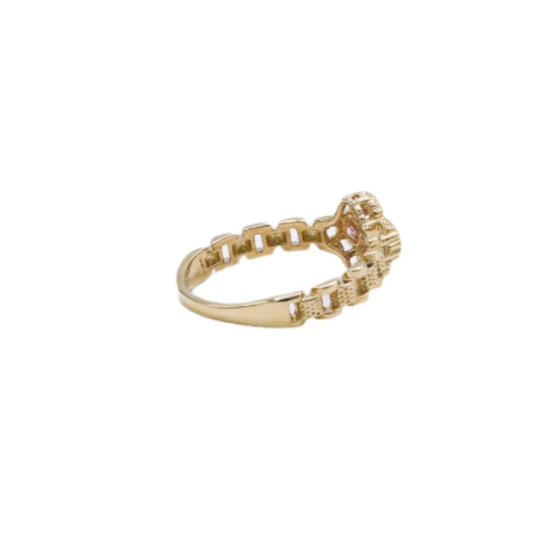 10K Solid Yellow Gold Pink Four Leaf Clover Rolly Band Ring