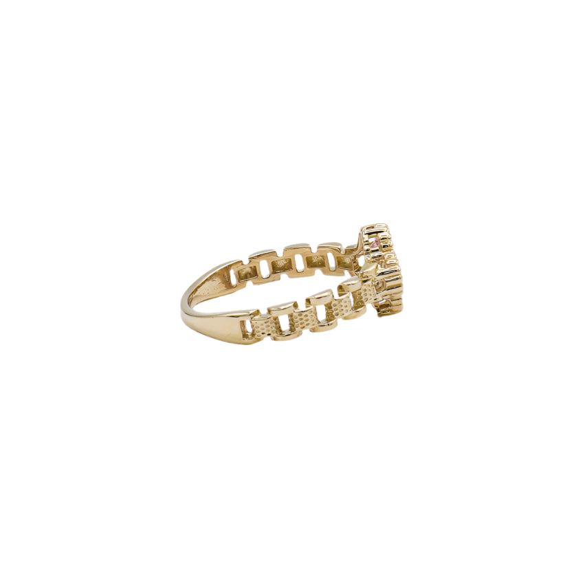 10K Solid Yellow Gold Pink Four Leaf Clover Rolly Band Ring