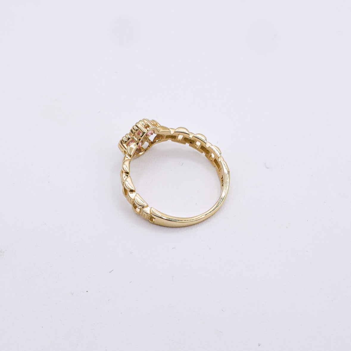 10K Solid Yellow Gold Pink Four Leaf Clover Rolly Band Ring