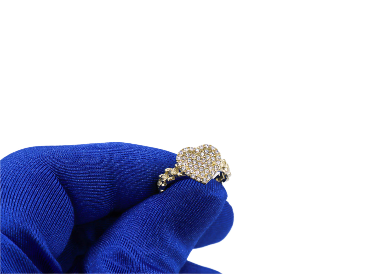 10K Solid Yellow Gold White Heart Rolly Band CZ Ring