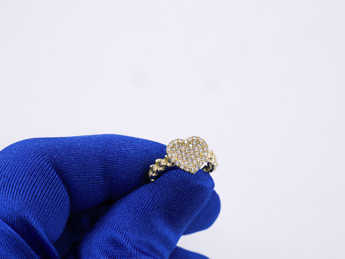 10K Solid Yellow Gold White Heart Rolly Band CZ Ring