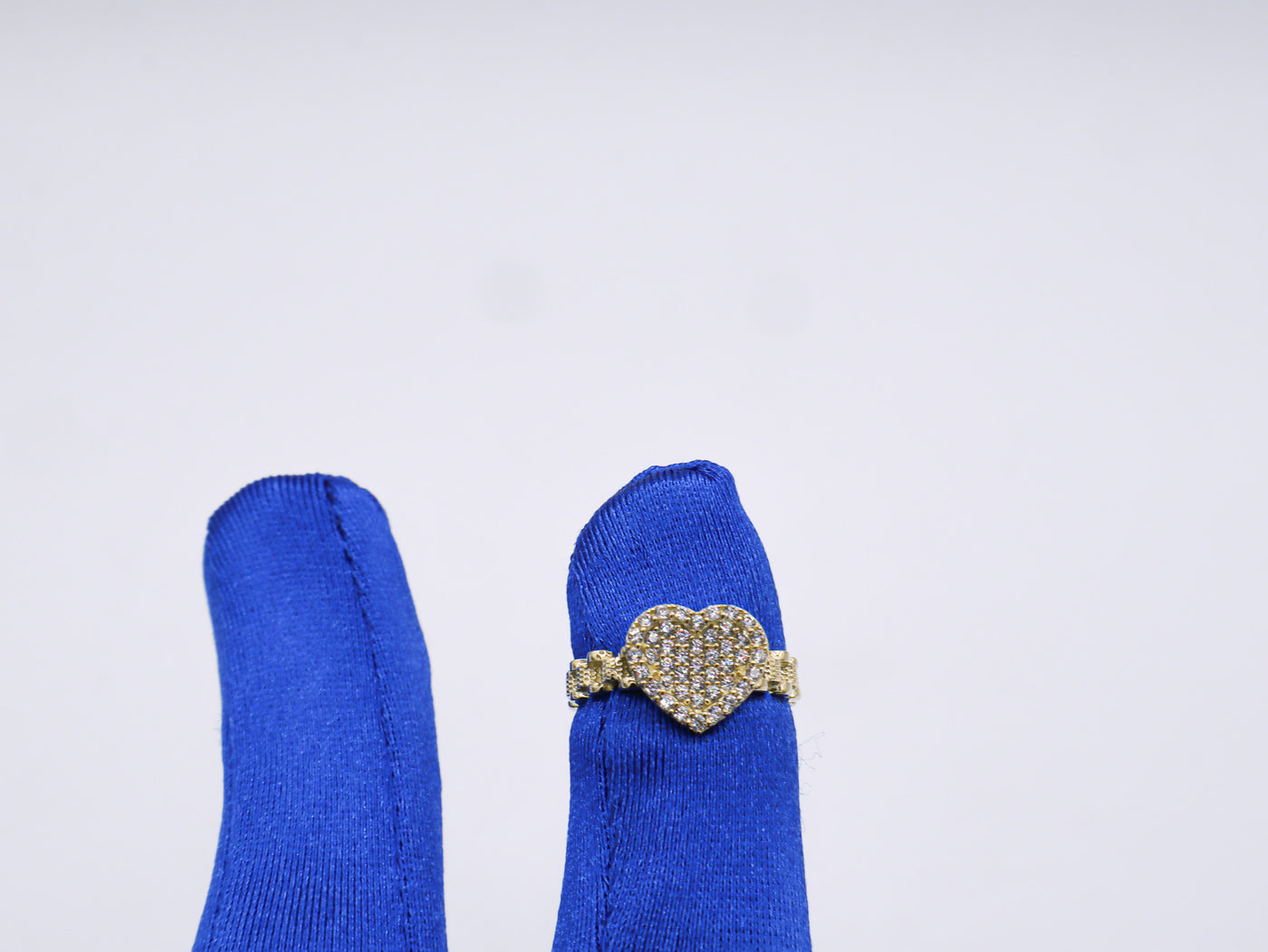 10K Solid Yellow Gold White Heart Rolly Band CZ Ring