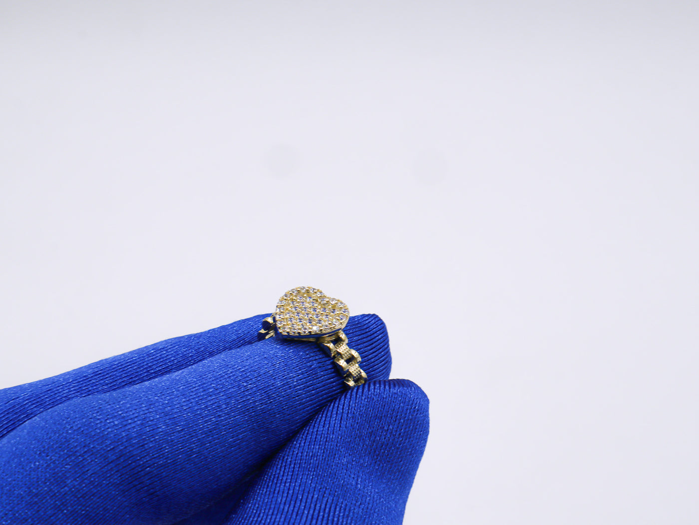 10K Solid Yellow Gold White Heart Rolly Band CZ Ring