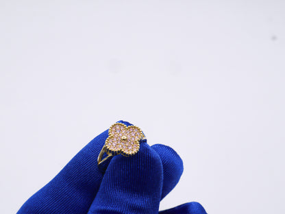 Four Leaf Lucky Clover CZ Women's Ring -10K yellow Gold-CZ Cubic Zirconia Pink White | STF DIAMONDS JEWELRY
