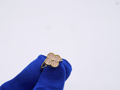 Four Leaf Lucky Clover CZ Women's Ring -10K yellow Gold-CZ Cubic Zirconia Pink White | STF DIAMONDS JEWELRY