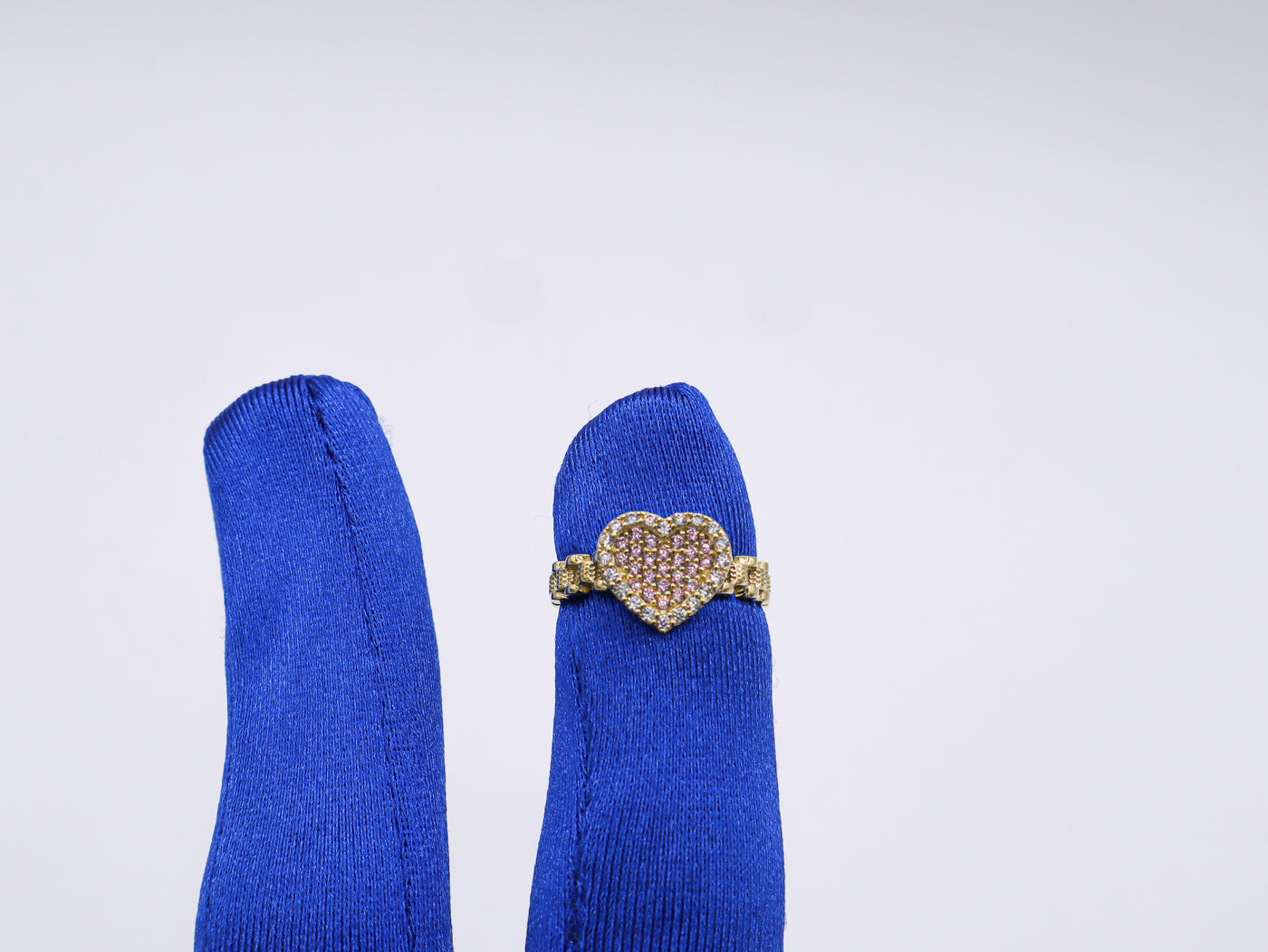 10K Solid Yellow Gold White Heart Rolly Band CZ Ring