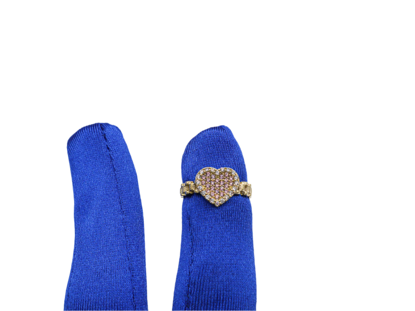 10K Solid Yellow Gold Pink Heart Rolly Band CZ Ring