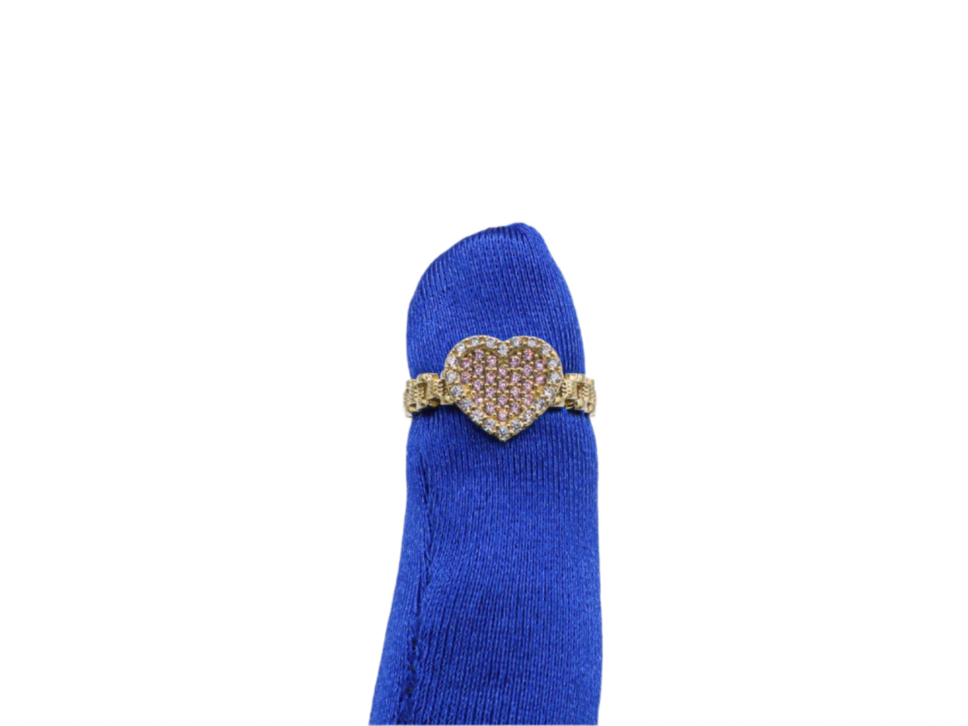 10K Solid Yellow Gold Pink Heart Rolly Band CZ Ring