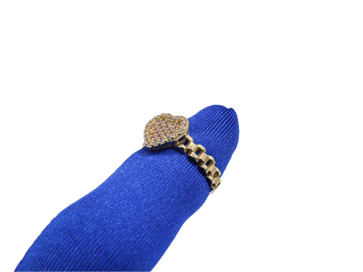 10K Solid Yellow Gold Pink Heart Rolly Band CZ Ring