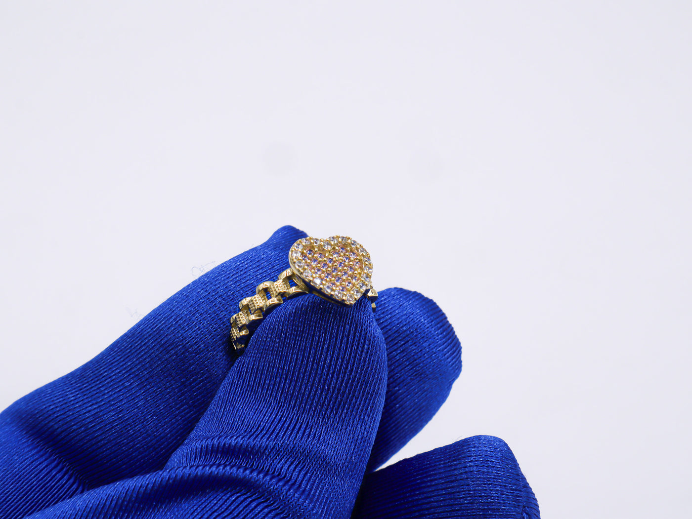 10K Solid Yellow Gold White Heart Rolly Band CZ Ring