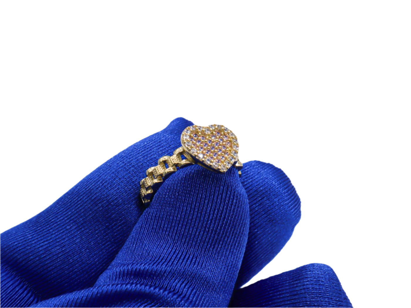 10K Solid Yellow Gold Pink Heart Rolly Band CZ Ring