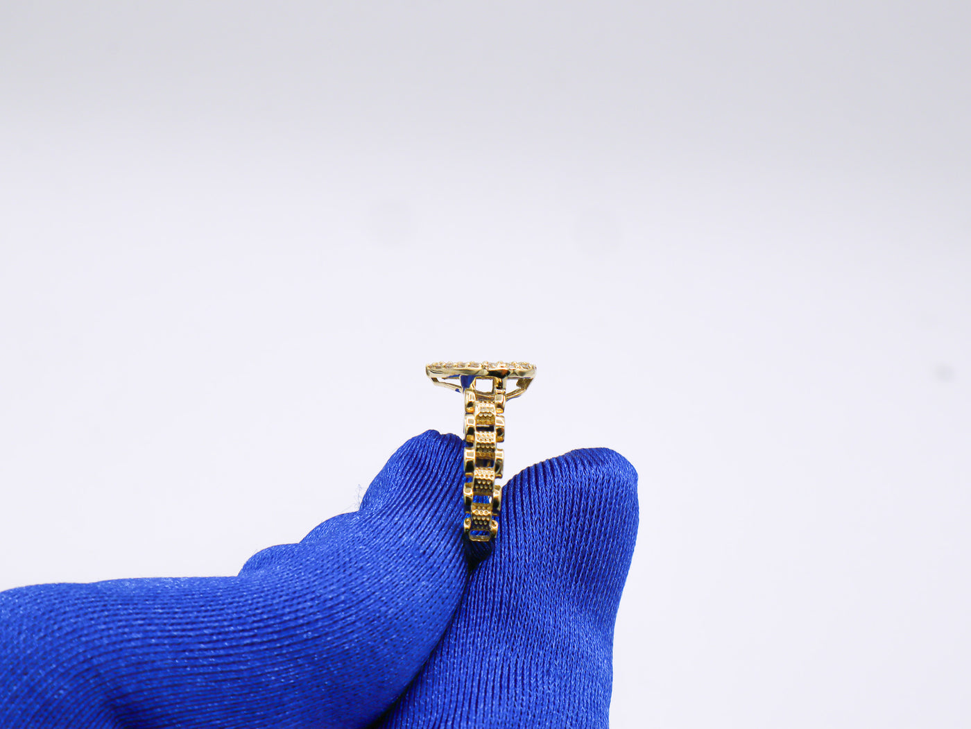 10K Solid Yellow Gold White Heart Rolly Band CZ Ring