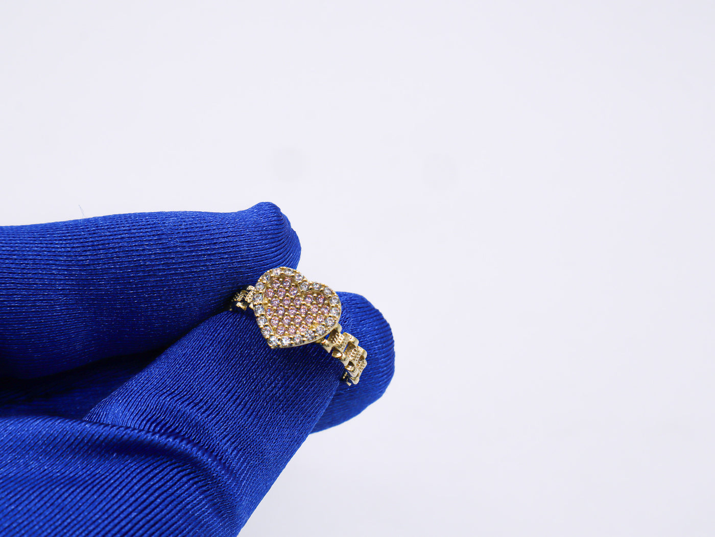 10K Solid Yellow Gold White Heart Rolly Band CZ Ring