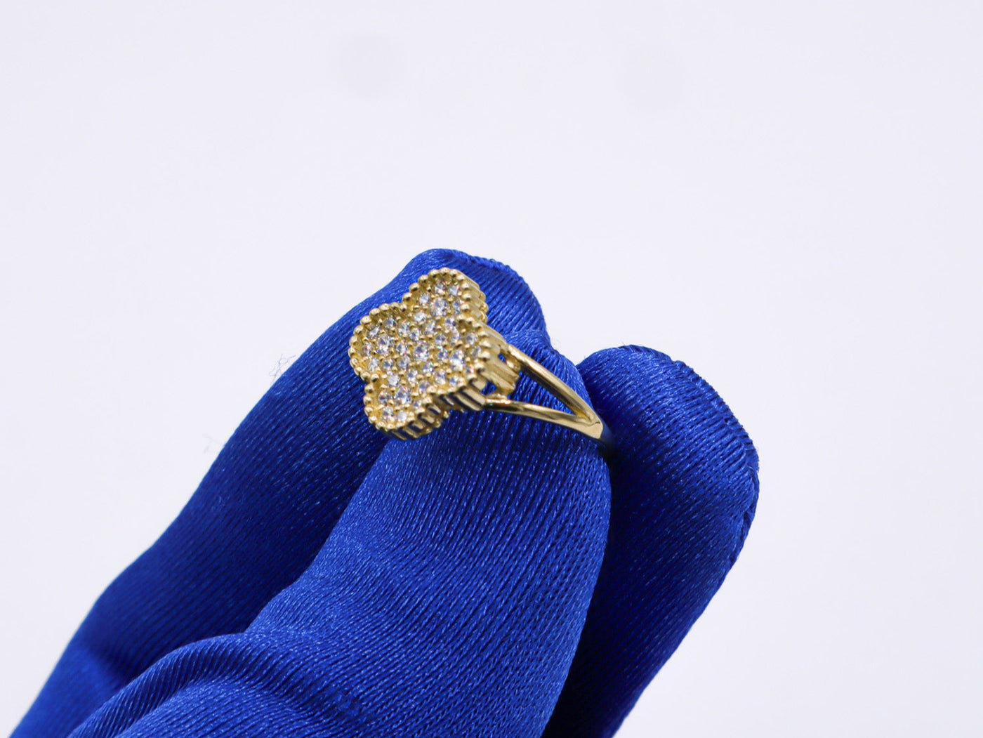 10K Solid Yellow Gold Four Leaf Clover CZ Ring (Pink & White)