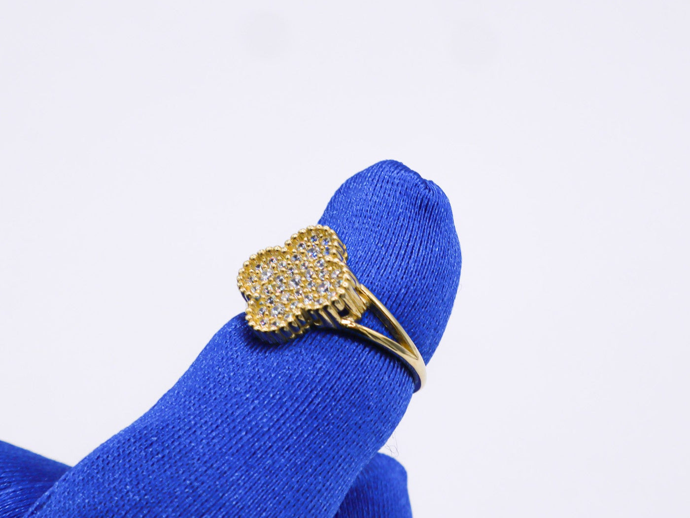 10K Solid Yellow Gold Four Leaf Clover CZ Ring (Pink & White)