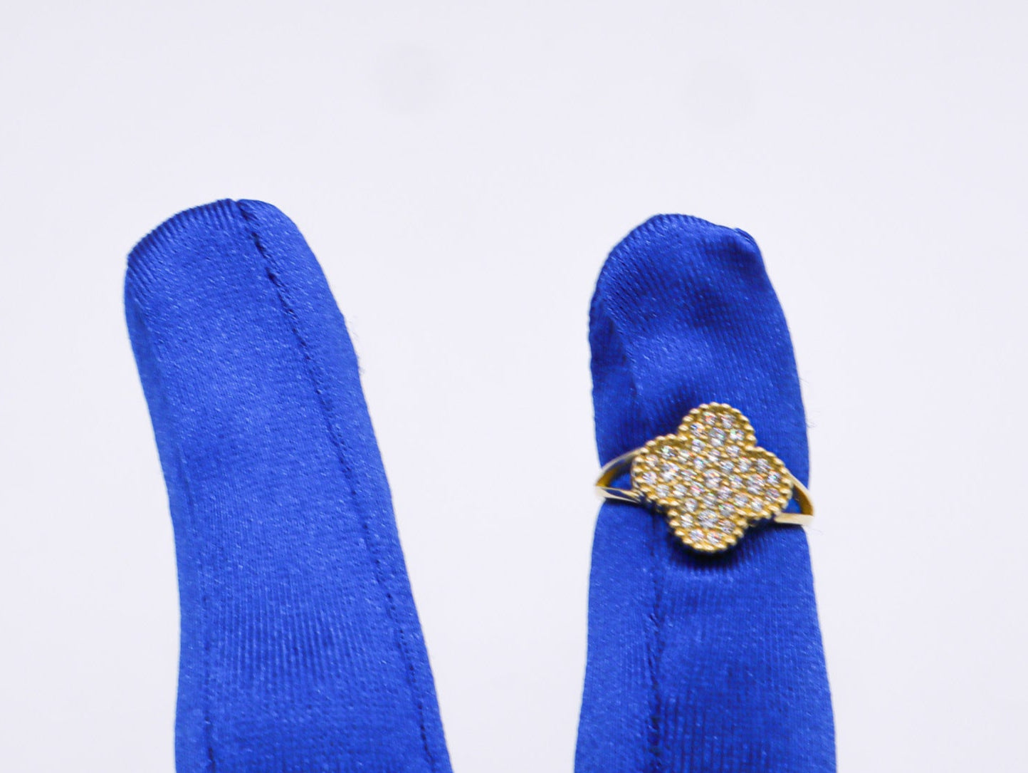 Four Leaf Lucky Clover CZ Women's Ring -10K yellow Gold-CZ Cubic Zirconia Pink White | STF DIAMONDS JEWELRY