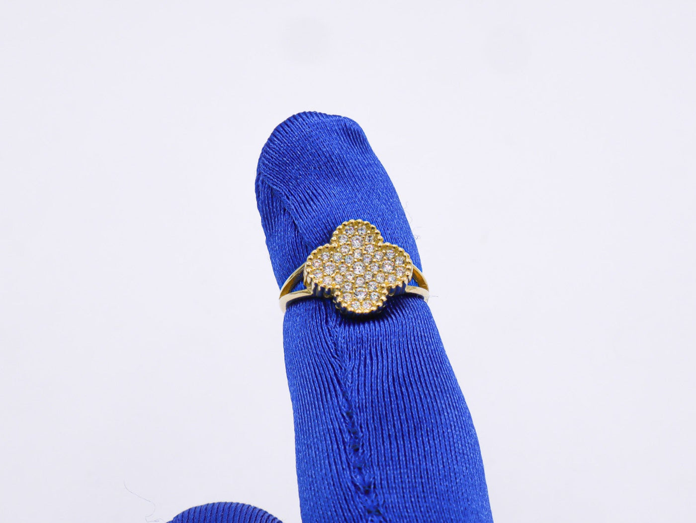 10K Solid Yellow Gold Four Leaf Clover CZ Ring (Pink & White)