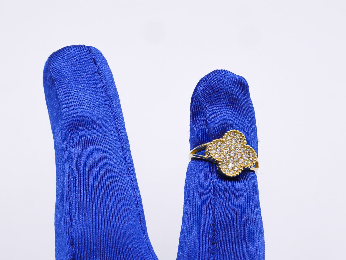 Four Leaf Lucky Clover CZ Women's Ring -10K yellow Gold-CZ Cubic Zirconia Pink White | STF DIAMONDS JEWELRY