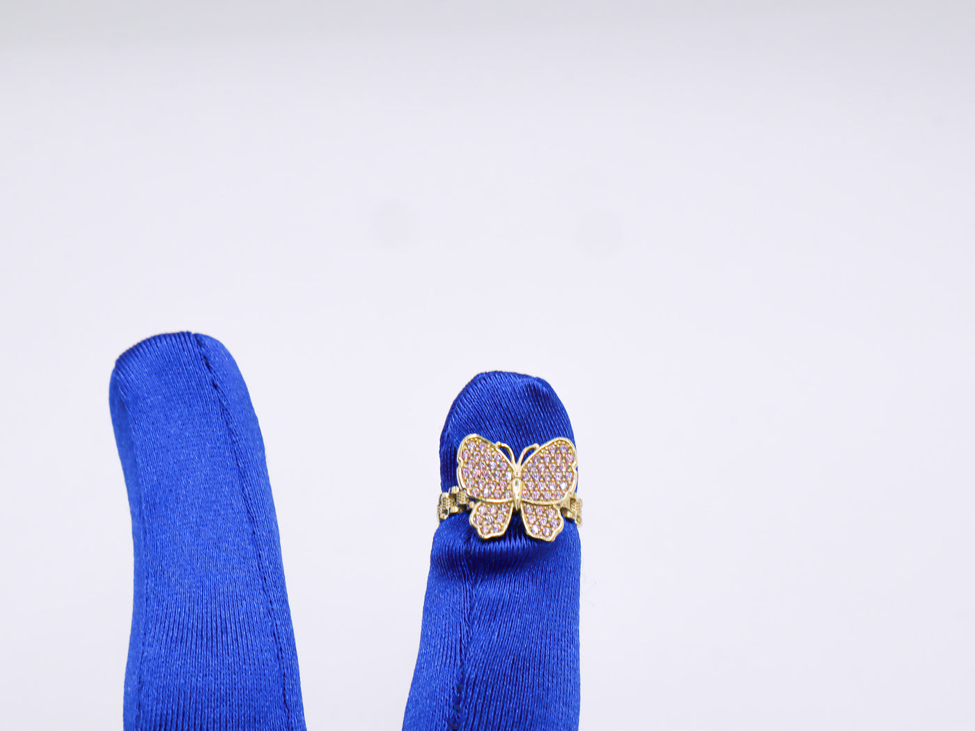 10K Solid Yellow Gold Butterfly Rolly Band Ring (Pink & White CZ)