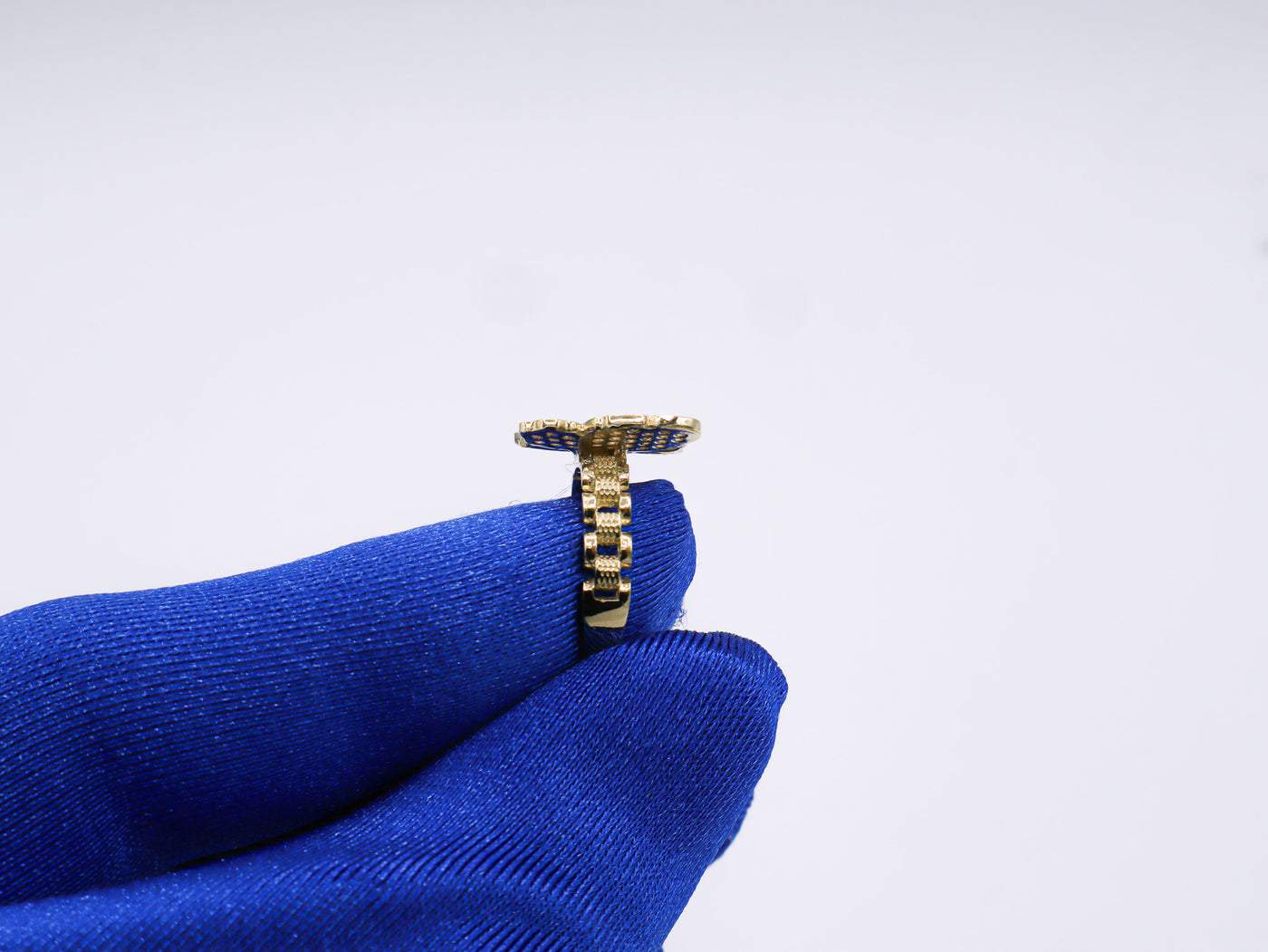 10K Solid Yellow Gold Butterfly Rolly Band Ring (Pink & White CZ)