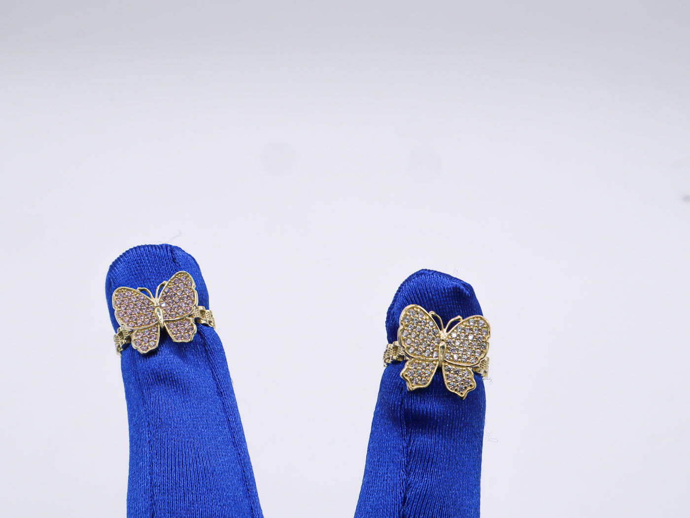 10K Solid Yellow Gold Butterfly Rolly Band Ring (Pink & White CZ)