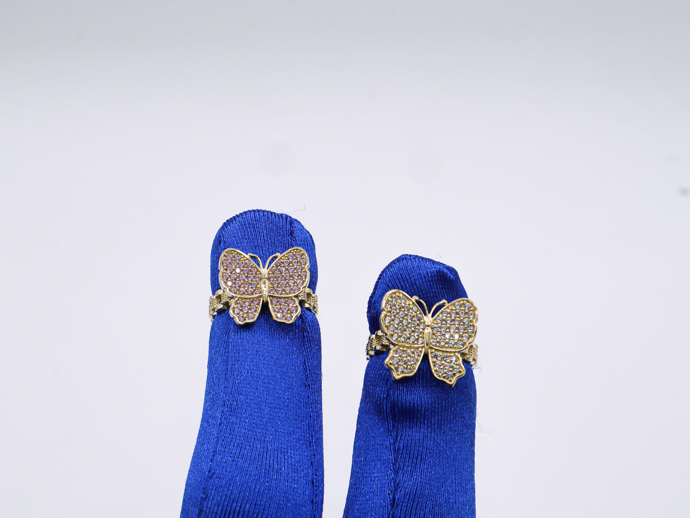 10K Solid Yellow Gold Butterfly Rolly Band Ring (Pink & White CZ)