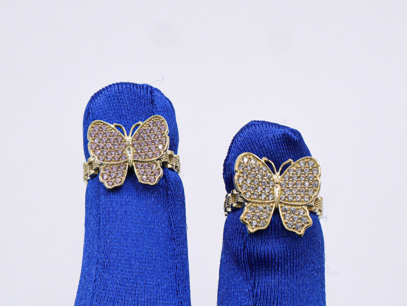 10K Solid Yellow Gold Butterfly Rolly Band Ring (Pink & White CZ)