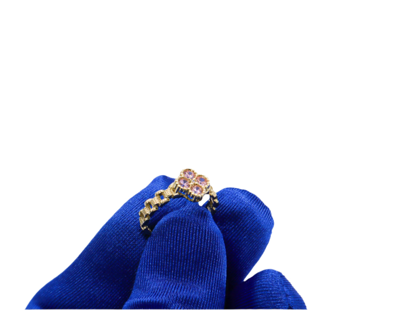 10K Solid Yellow Gold Pink Four Leaf Clover Rolly Band Ring