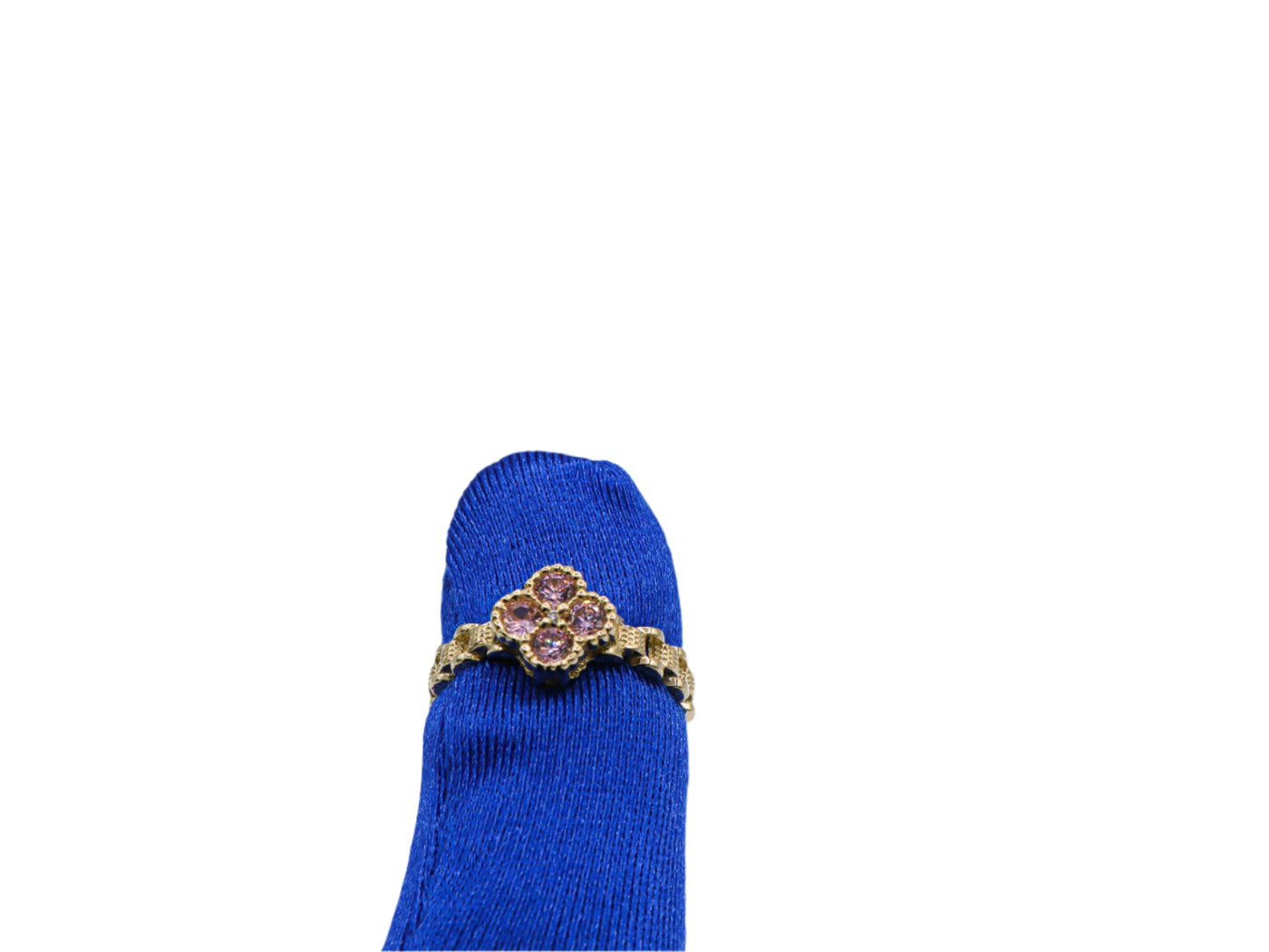 10K Solid Yellow Gold Pink Four Leaf Clover Rolly Band Ring