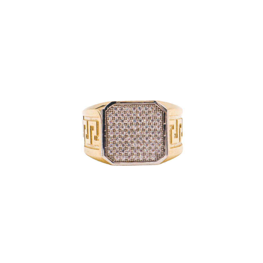 Octagon CZ Greek Baroque design Ring 10K Yellow Gold Cubic Zirconia - STF DIAMONDS