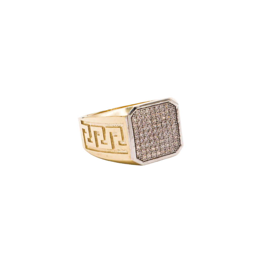 Octagon CZ Greek Baroque design Ring 10K Yellow Gold Cubic Zirconia - STF DIAMONDS