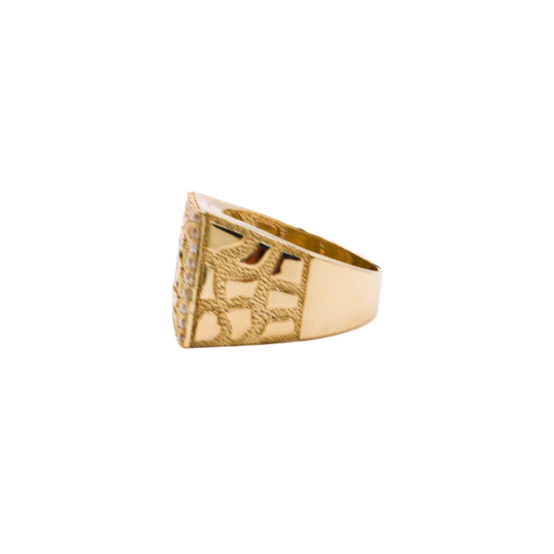 Square Gold nugget Ring 10K Solid Yellow Gold Cubic Zirconia Diamonds- STF DIAMONDS