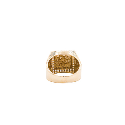 Square Gold nugget Ring 10K Solid Yellow Gold Cubic Zirconia Diamonds- STF DIAMONDS