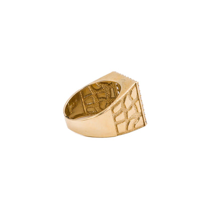 Square Gold nugget Ring 10K Solid Yellow Gold Cubic Zirconia Diamonds- STF DIAMONDS
